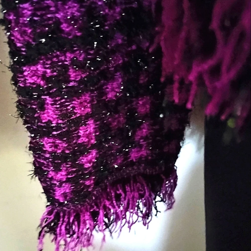 WOW! EXQUISITE ESCADA 40/10 KNIT WOOL TWEED BOUCLE PURPLE METALLIC FRINGE JACKET - Picture 11 of 13